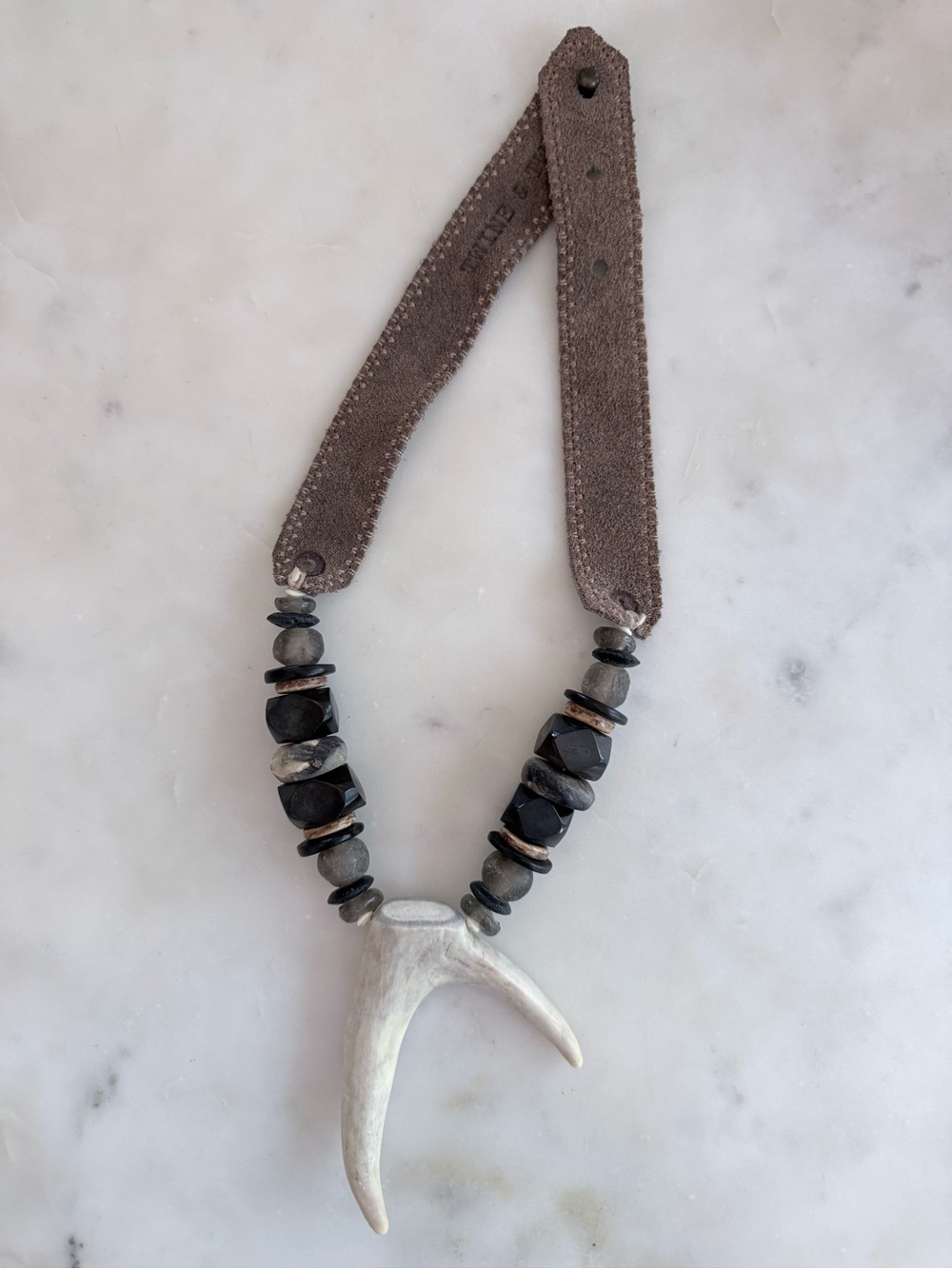Twine & Twig Deer Antler Pendant Necklace Leather Boho Rustic Handmade Chunky